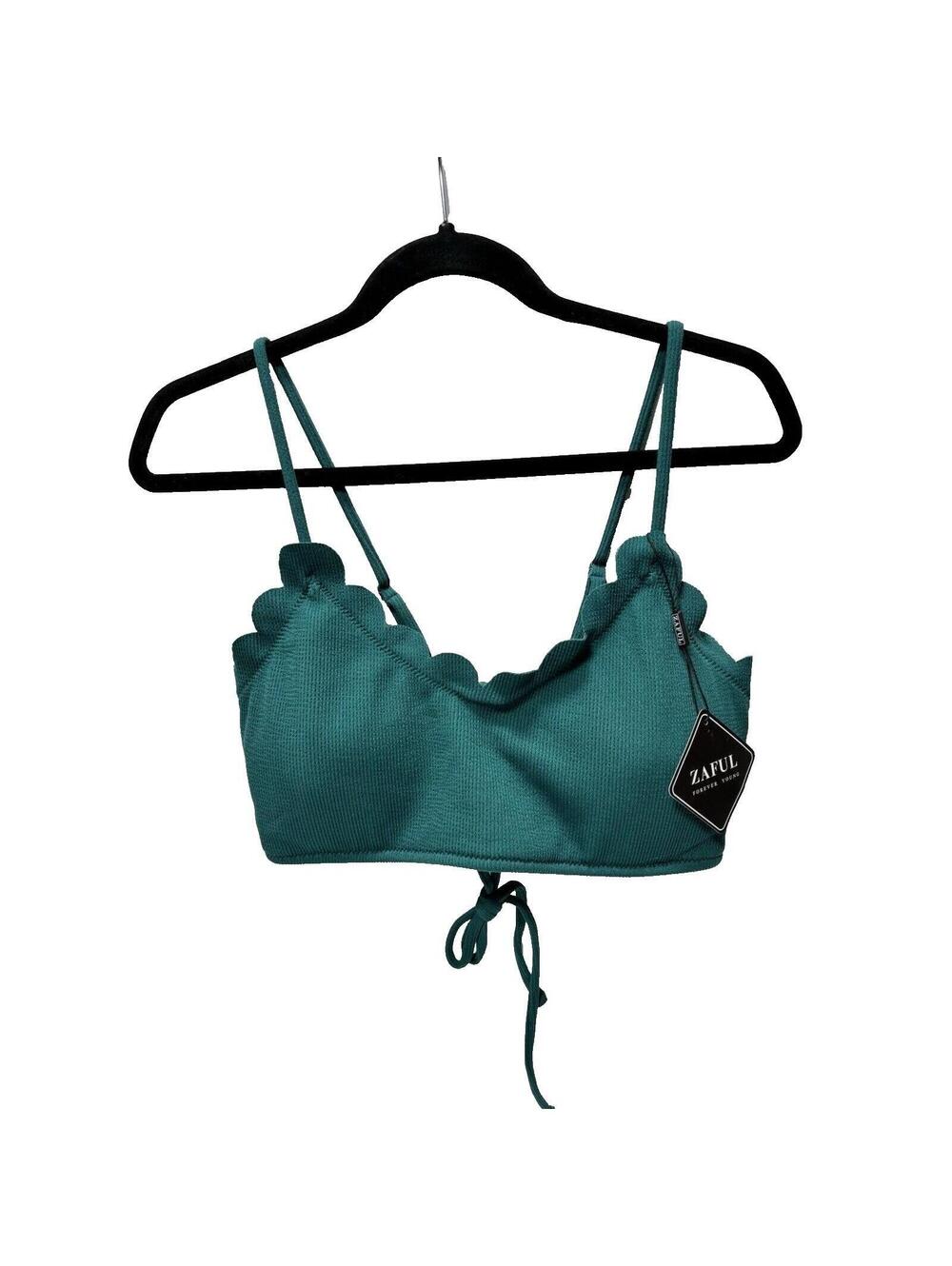 Green Hipster Bralette Top with Padding and Ruffle Cute Back Tie Spaghetti L New